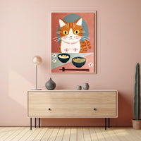 Whimsical Cat Dinner Scene Poster