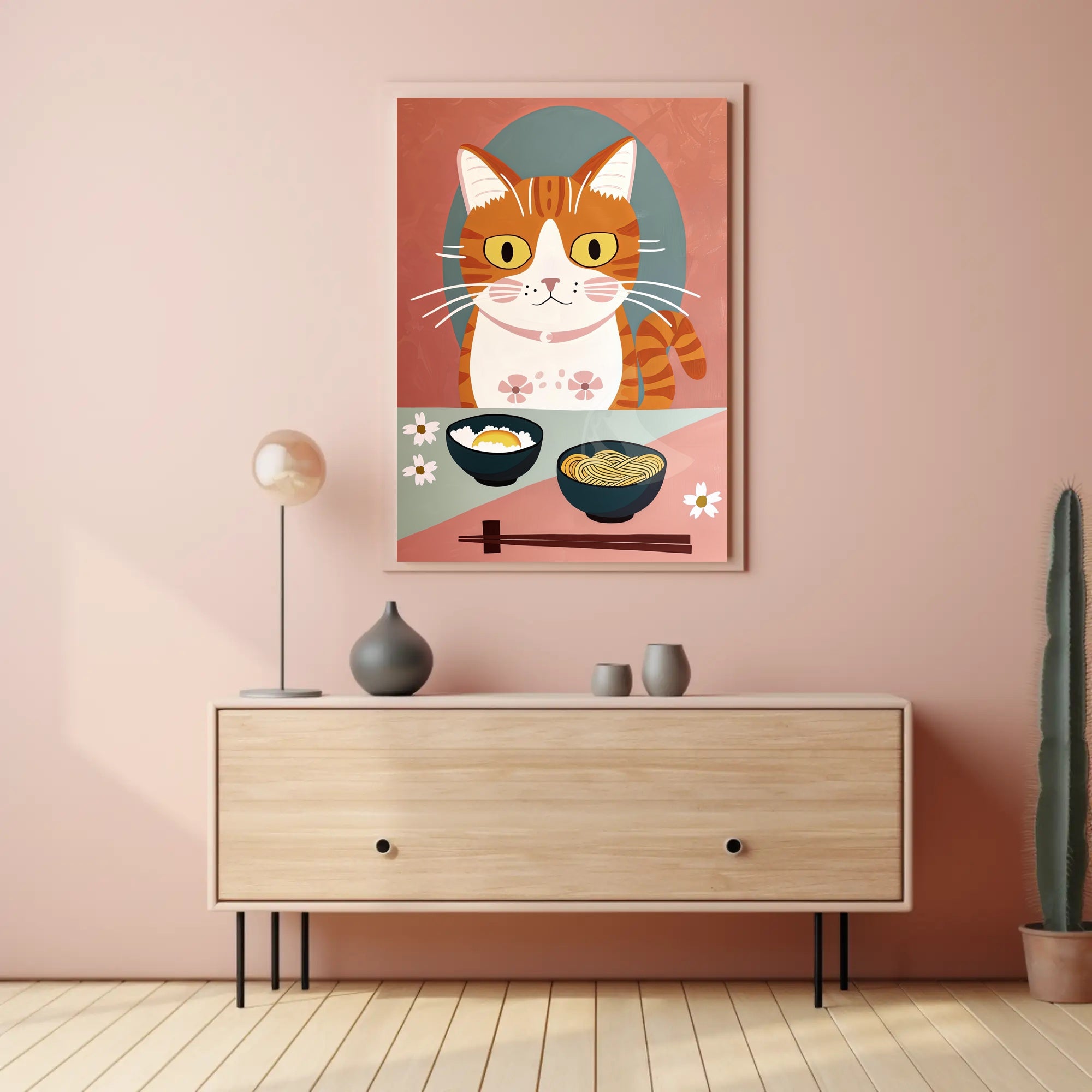 Whimsical Cat Dinner Scene Poster