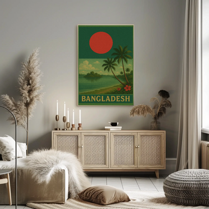 Bangladesh Tropical Landscape Vintage Travel Poster
