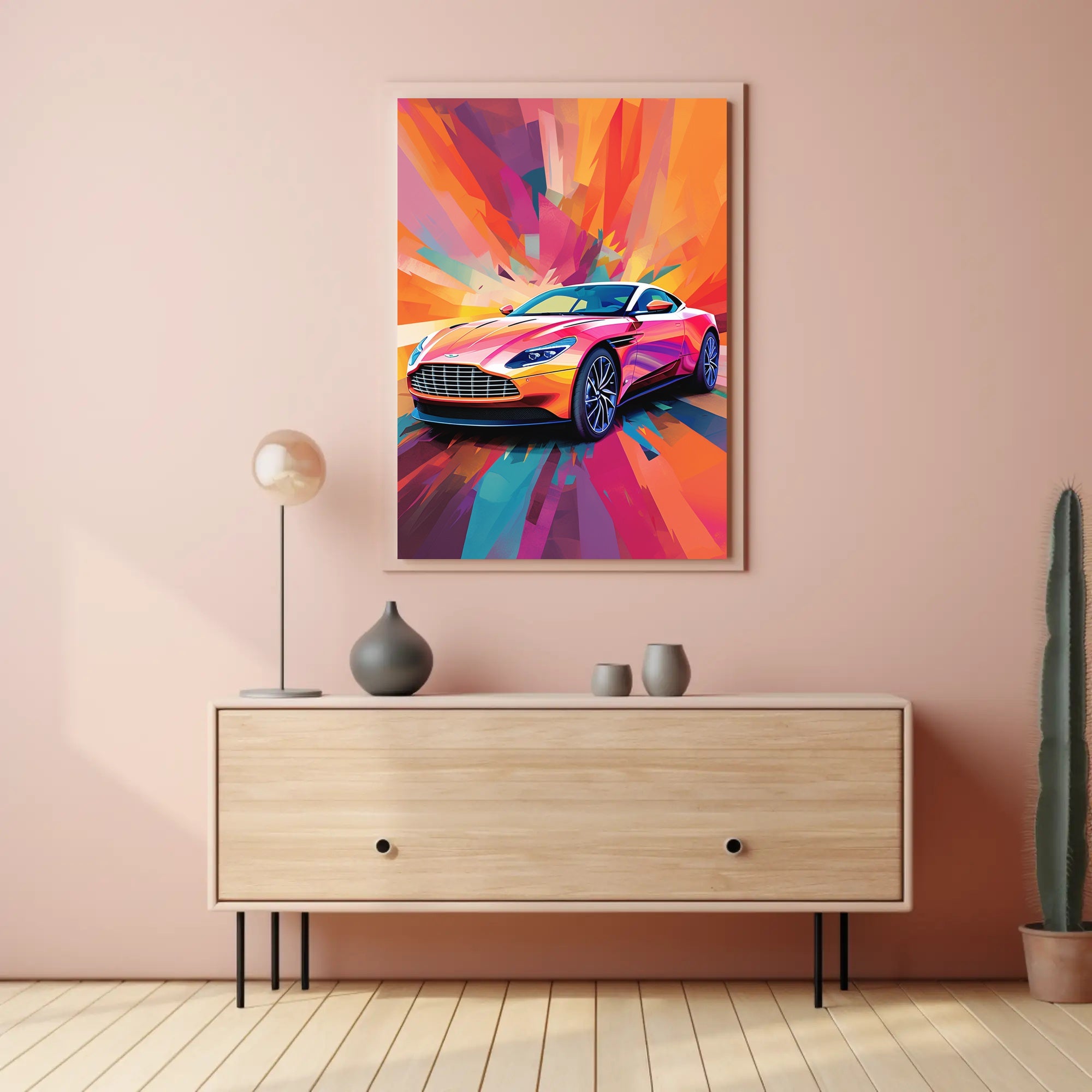 Luxury Sports Car in Vibrant Abstract Pop Culture Poster