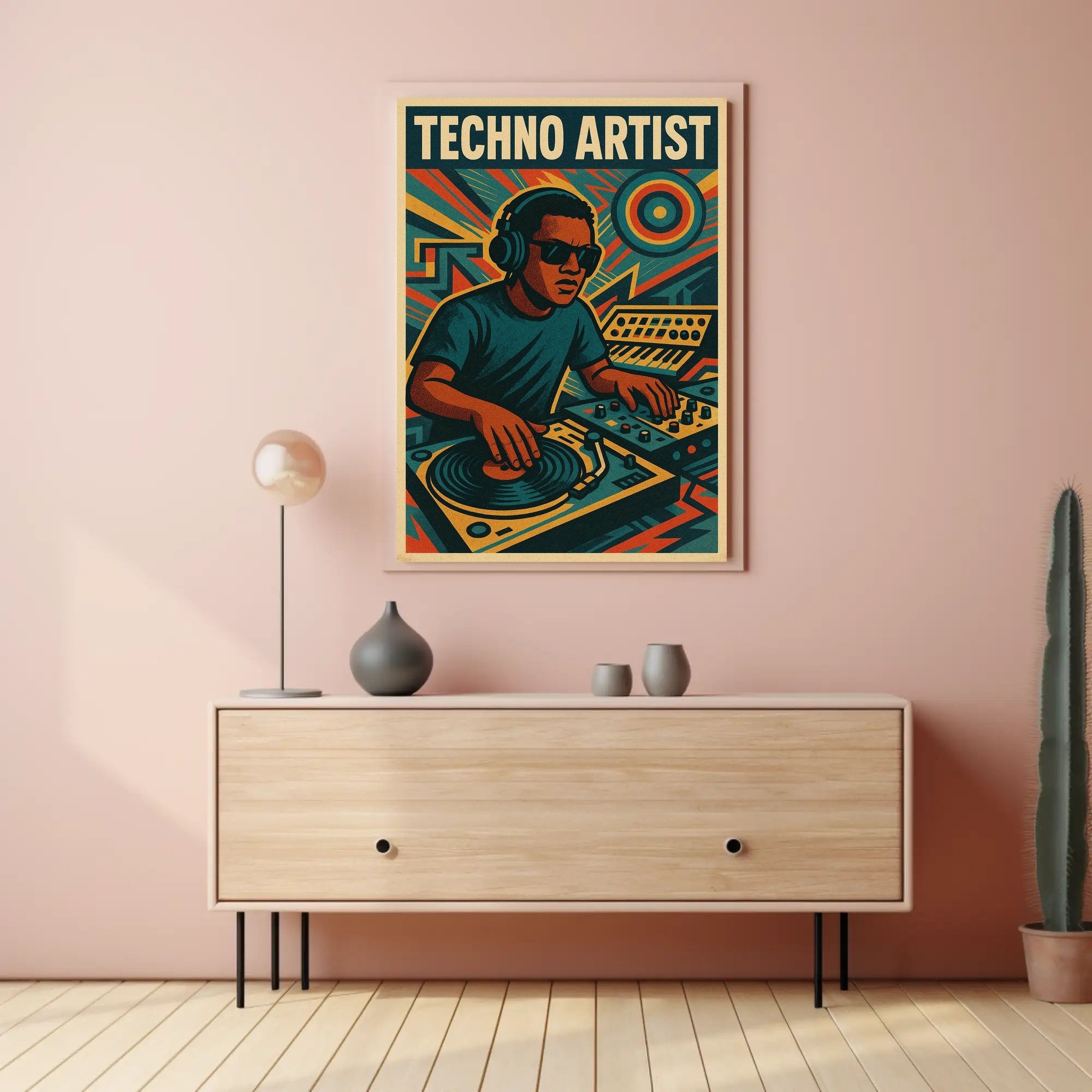 TECHNO ARTIST Retro DJ Vibes Abstract, Artistic Poster