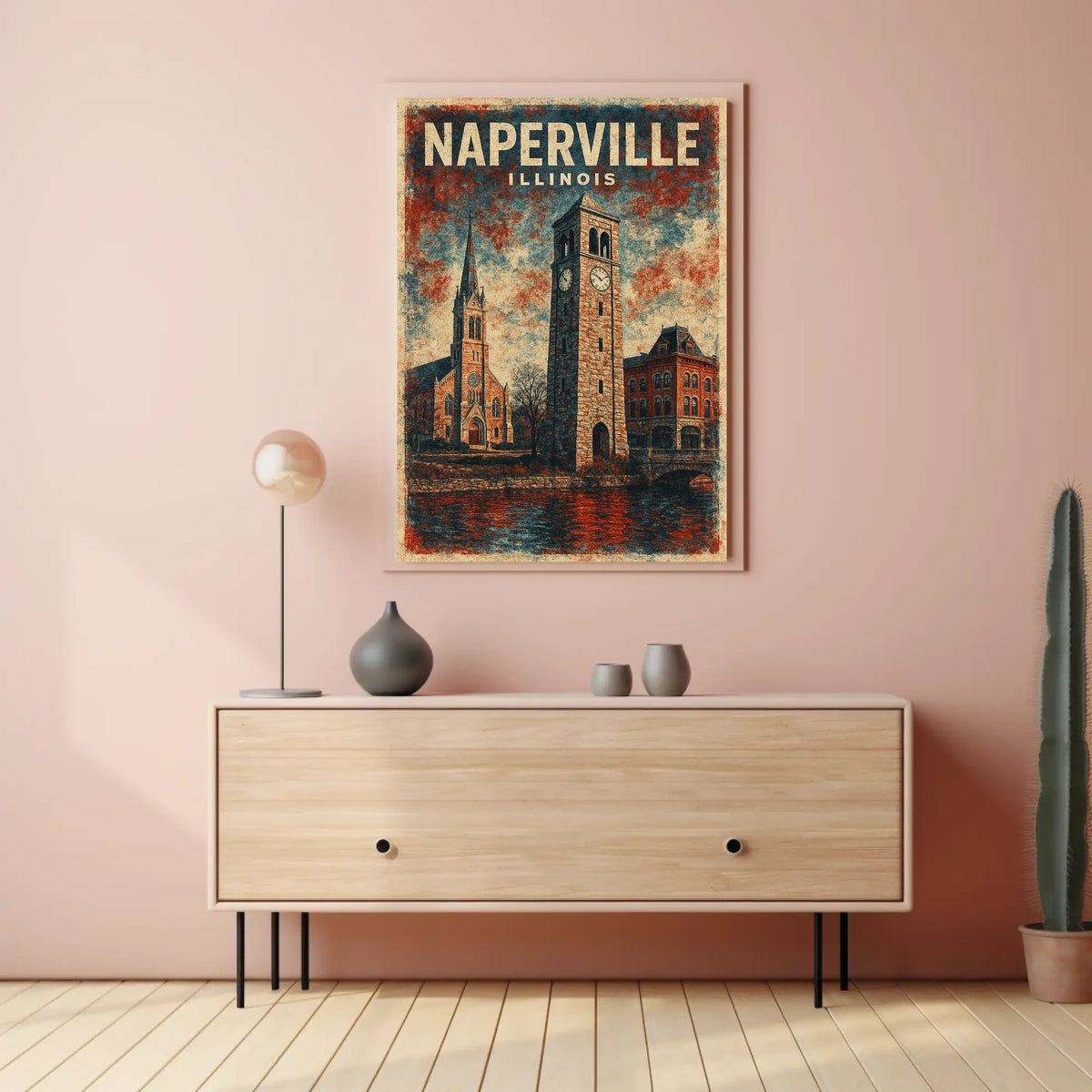 Naperville Skyline Illinois Cityscape Travel Minimalist Photography Realism Urban Collectors Poster