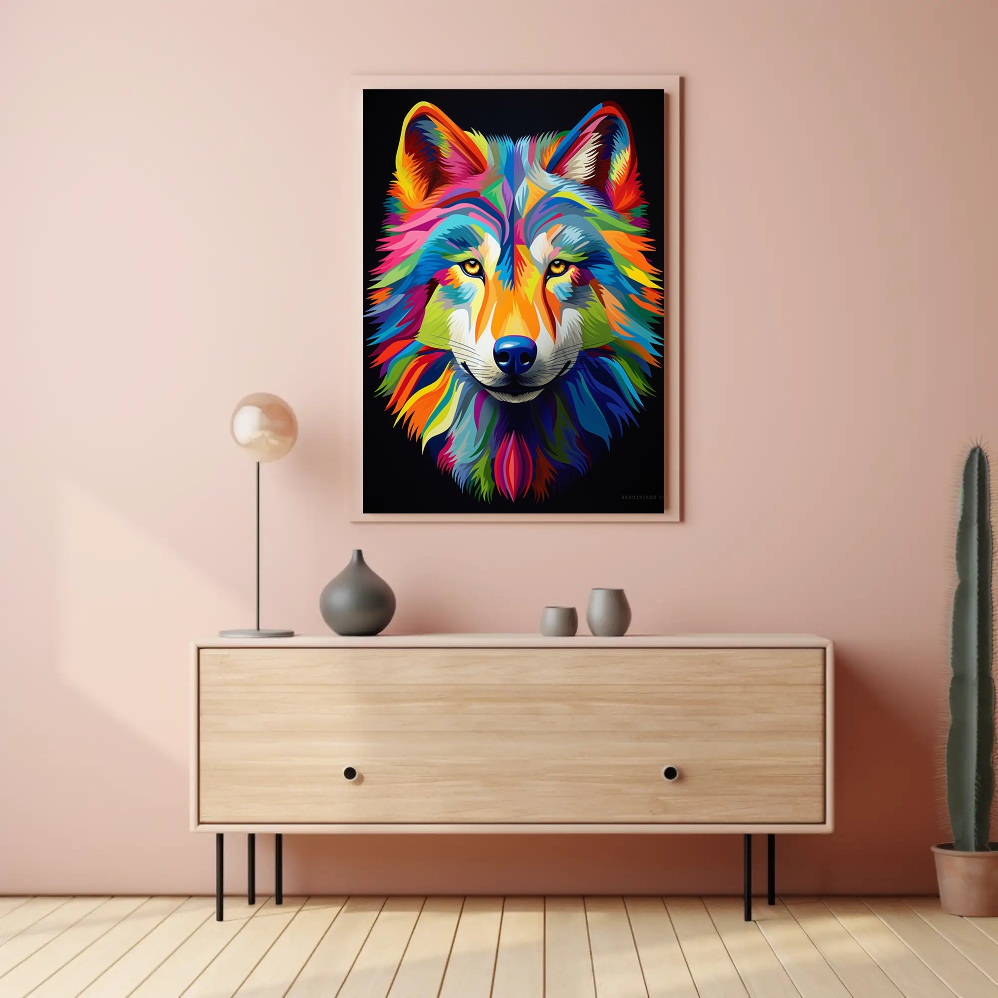 Vibrant Wolf Portrait Poster PosterGoat