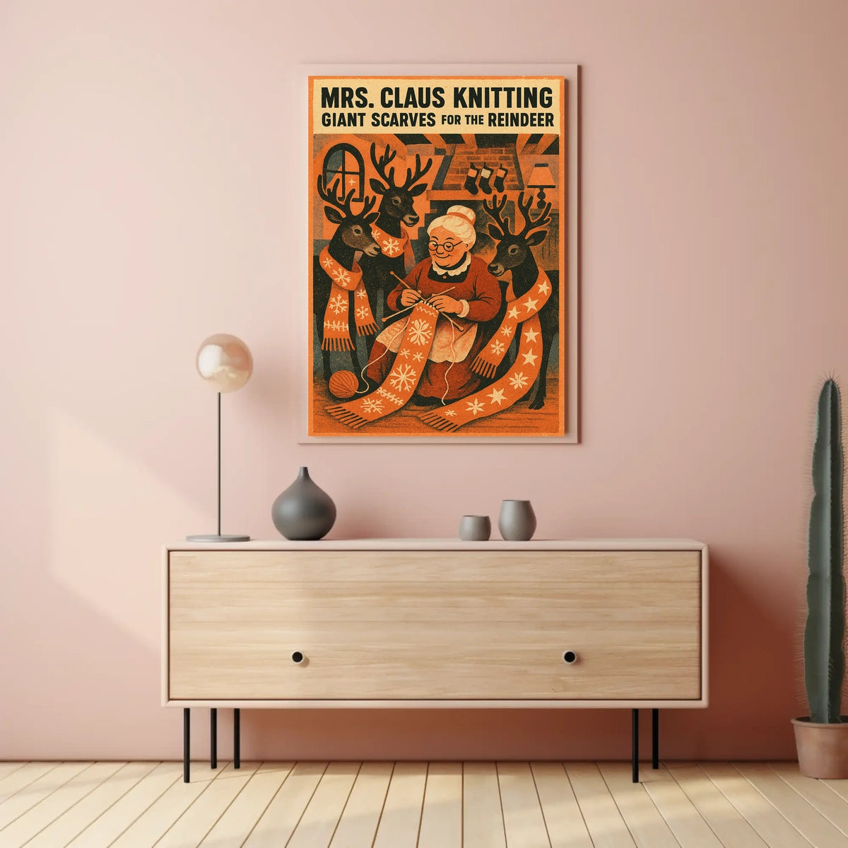 Mrs. Claus Knitting Giant Scarves Poster