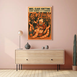 Mrs. Claus Knitting Giant Scarves Poster