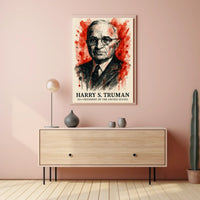 Truman Watercolor Art Historic Presidential Poster