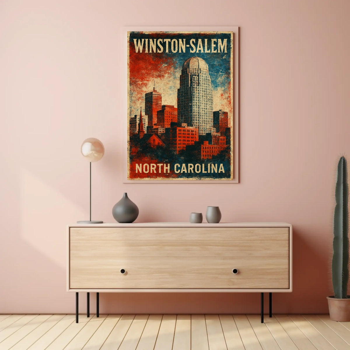 Winston Salem Skyline Nostalgic Americana Poster