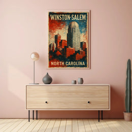 Winston Salem Skyline Nostalgic Americana Poster