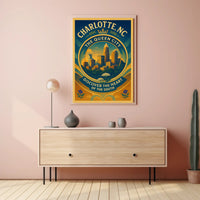 Charlotte Skyline Vintage Travel Poster