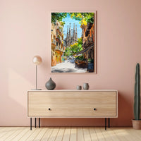 Spain Barcelona Sagrada Familia Street View City Poster