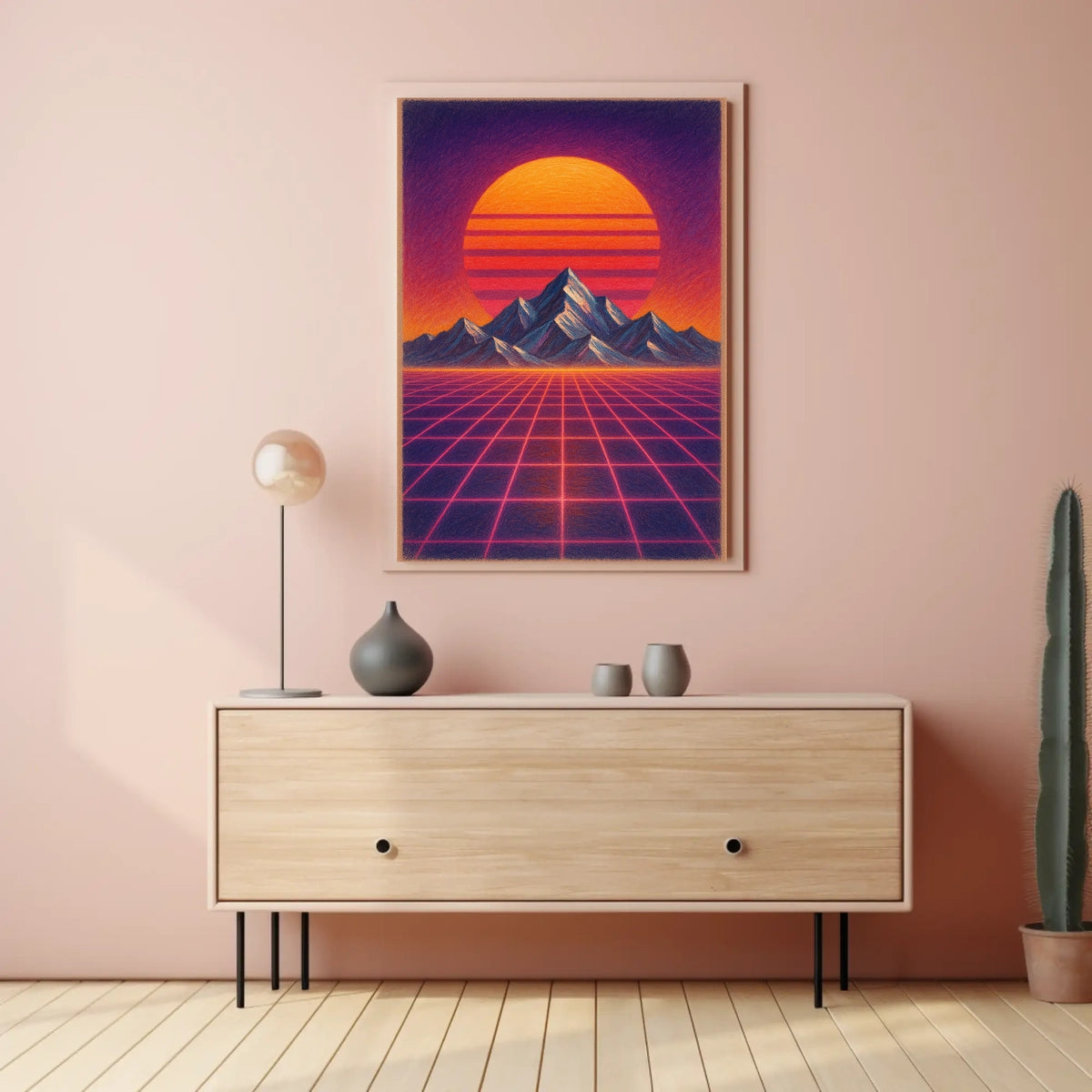 Vibrant Retrofuturistic Synthwave Sunset Futuristic Sci-Fi Poster