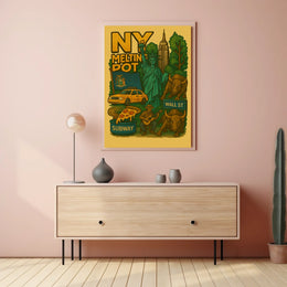 New York City Highlights Travel Poster Vintage Wall Art