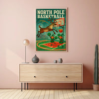 Whimsical Reindeer Dunk with Elves Sports Poster
