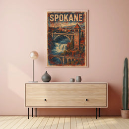 Vintage Spokane Clock Tower Steampunk Collectors Poster