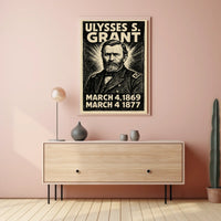 Ulysses S. Grant 18th President of the United States B & W Comic Sketch Poster