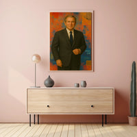 Man in Suit with Vibrant Abstract Background - Artistic Poster