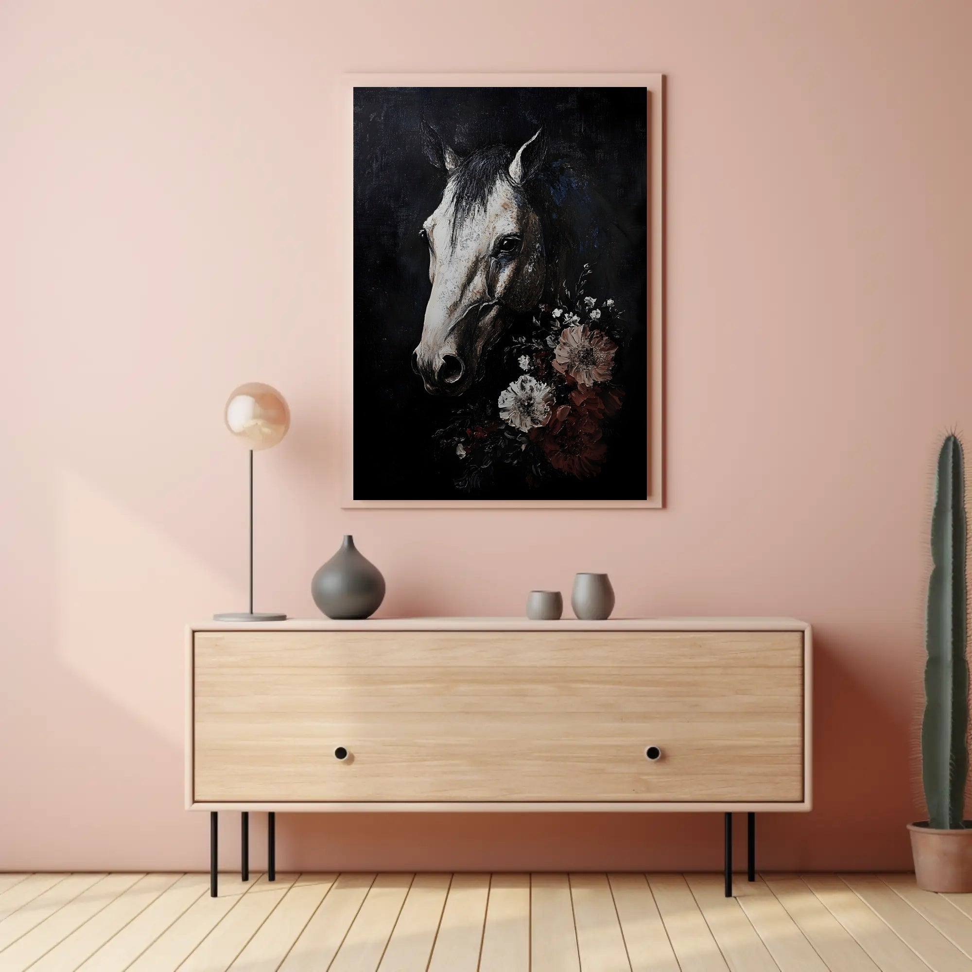 Striking Horse and Flowers Artistic Animal Poster PosterGoat