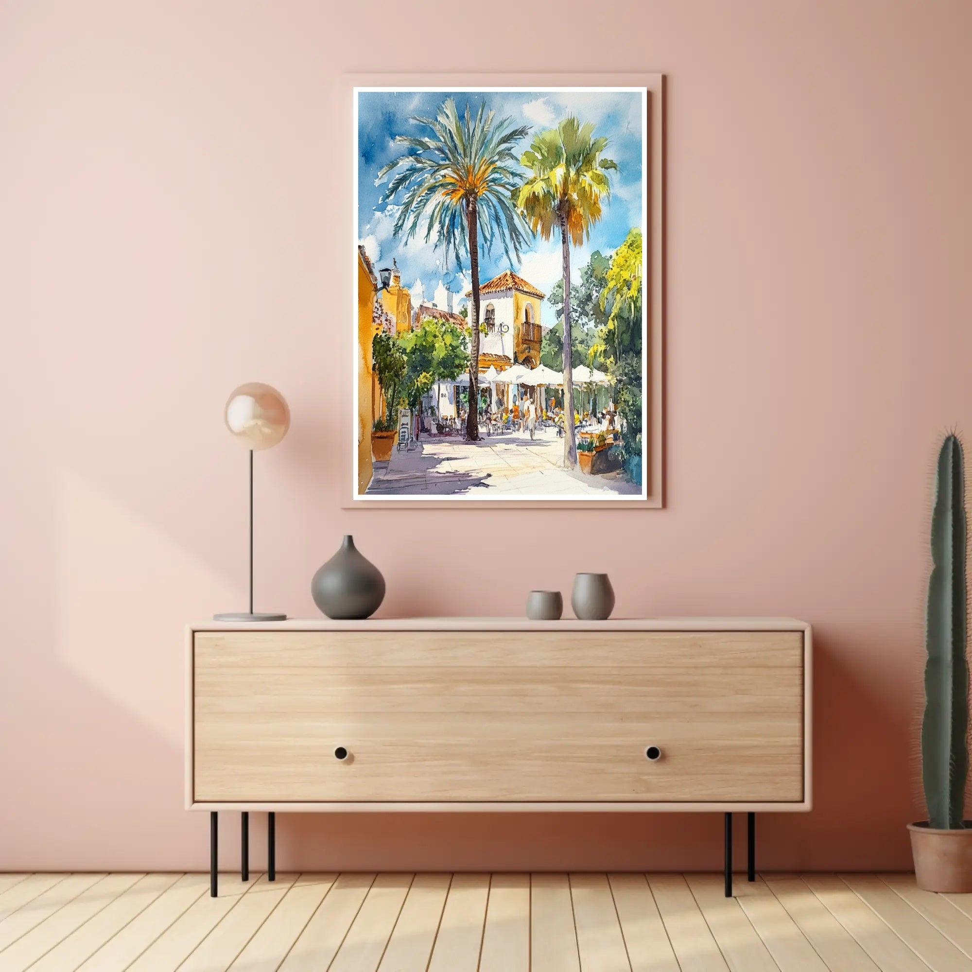 Sunlit Mediterranean Plaza Poster PosterGoat