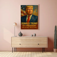 Donald Trump Leadership Portrait Expressionism Digital Painting American Flag Backdrop Poster