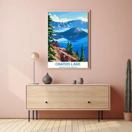 Crater Lake National Park Scenic Illustration Poster