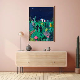 Surreal Landscape Night Figures Whimsical Poster