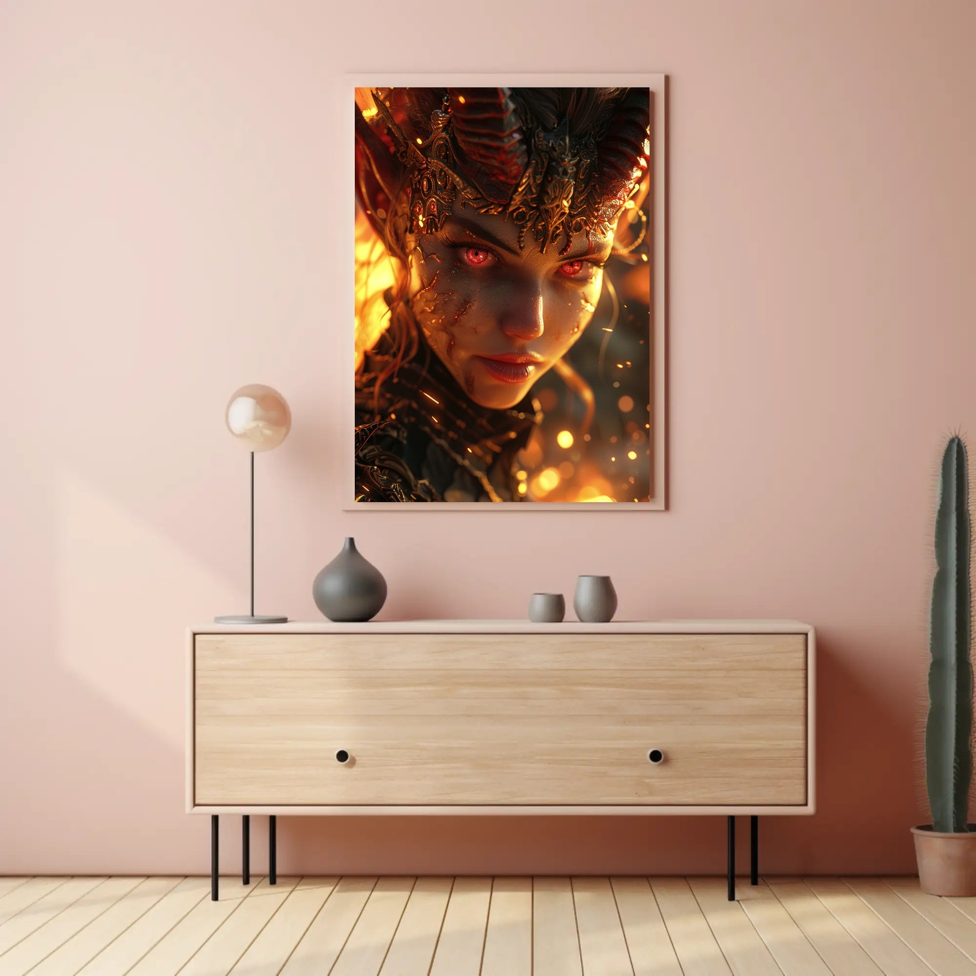 Mystical Warrior with Glowing Red Eyes Poster PosterGoat