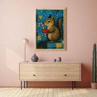 Squirrel With Candy Cane Poster