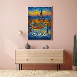 Stockholm Winter Wonderland Cityscape Inspiring Travel Lovers Cozy Scandinavian Art Poster