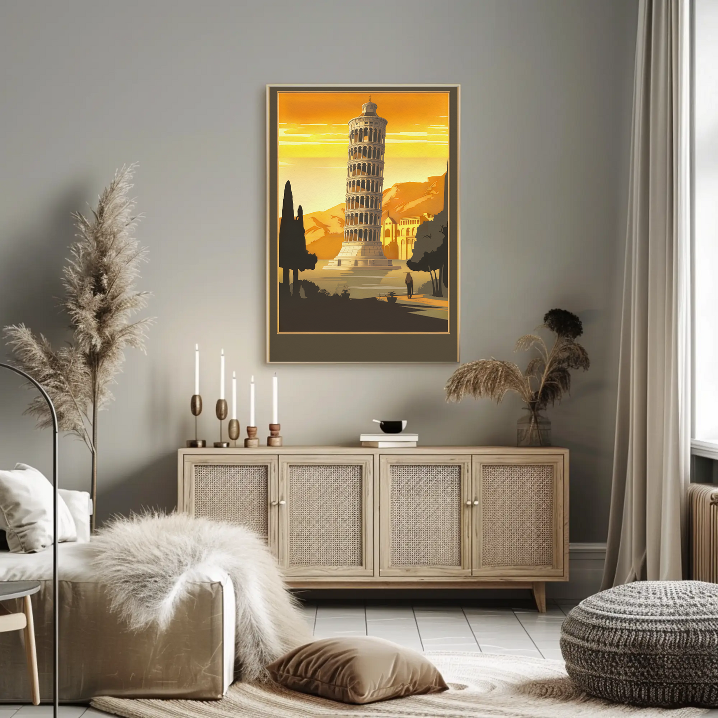 Leaning Tower Of Pisa Golden Sunset Travel Poster