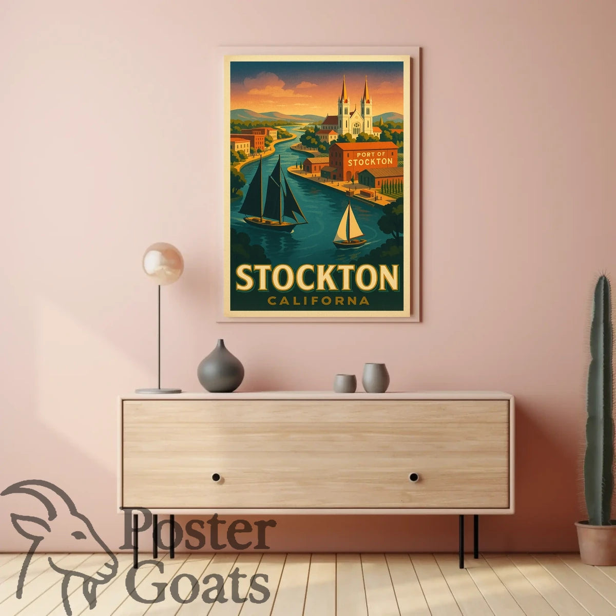 Port of Stockton Vintage Art Travel Poster