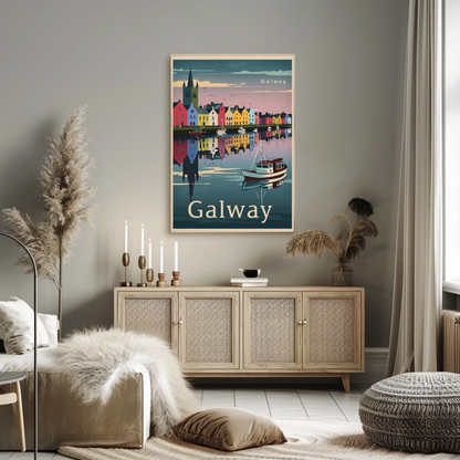 Galway Waterfront Reflections Ireland Travel Poster
