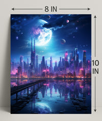 Neon Cityscape Under A Cosmic Sky Poster