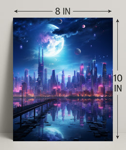 Neon Cityscape Under A Cosmic Sky Poster