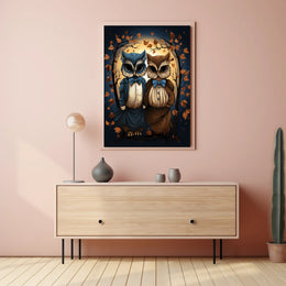 Whimsical Vintage Owls Autumn Fantasy Art Poster