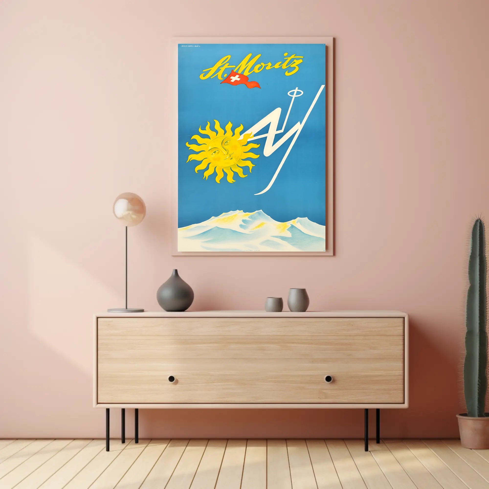 Vintage St. Moritz Travel Poster with Swiss Alps Scenery PosterGoat
