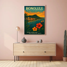 Honolulu Adventure Vintage Travel Poster Art