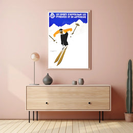 Dynamic Skier in Pyrenees Auvergne Winter Sports Poster PosterGoat