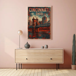 Cincinnati Ohio Scenic Vintage Cityscape Travel Souvenir Collector Gift Enthusiast Poster