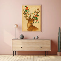 Festive Reindeer And Elves Poster