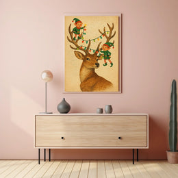 Festive Reindeer And Elves Poster