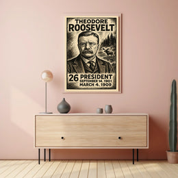 Theodore Roosevelt 26th President of the United States B & W Comic Sketch Poster