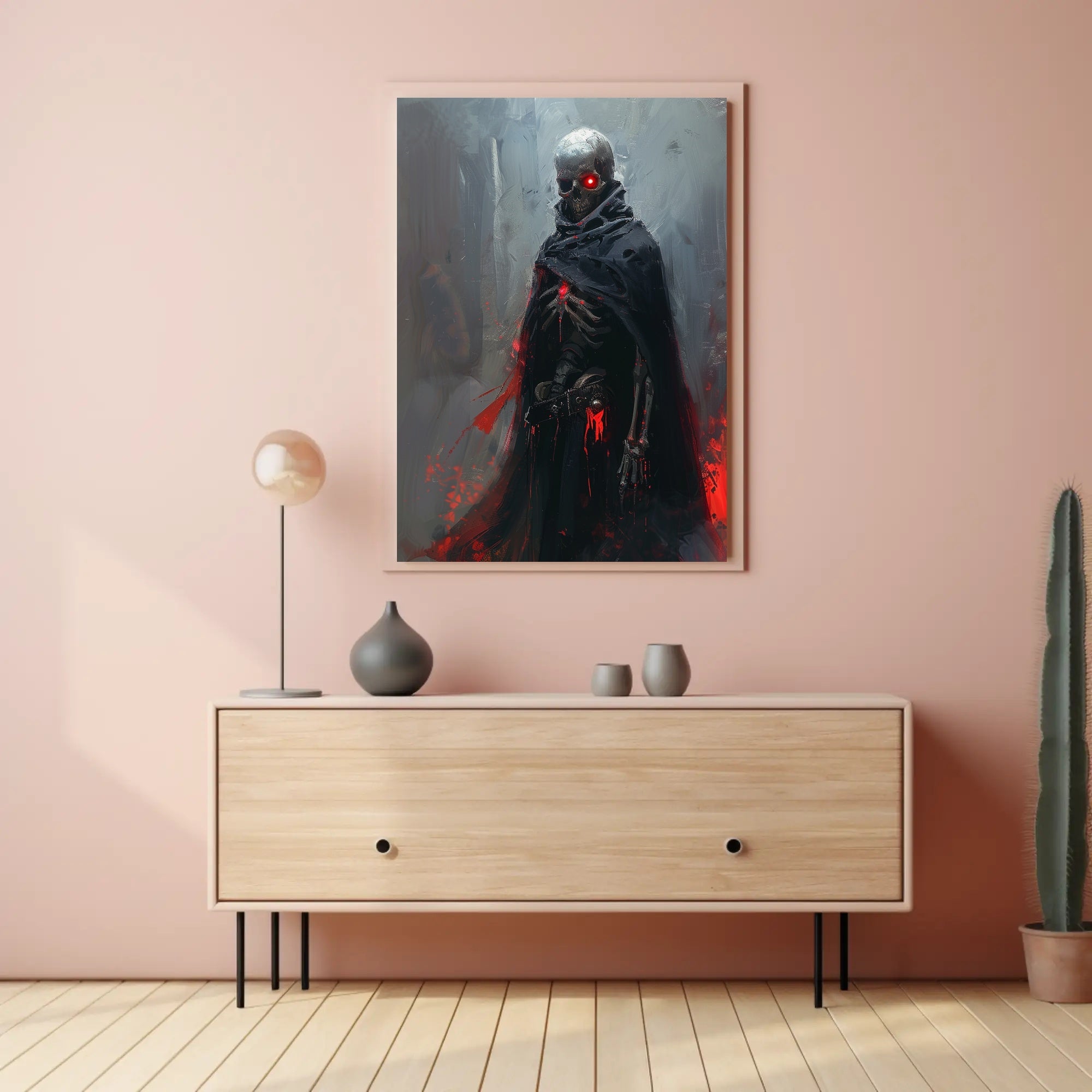 Dark Fantasy Skeleton Poster with Red Accents PosterGoat