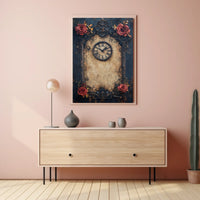Vintage Clock and Roses: Baroque Victorian Heritage Poster