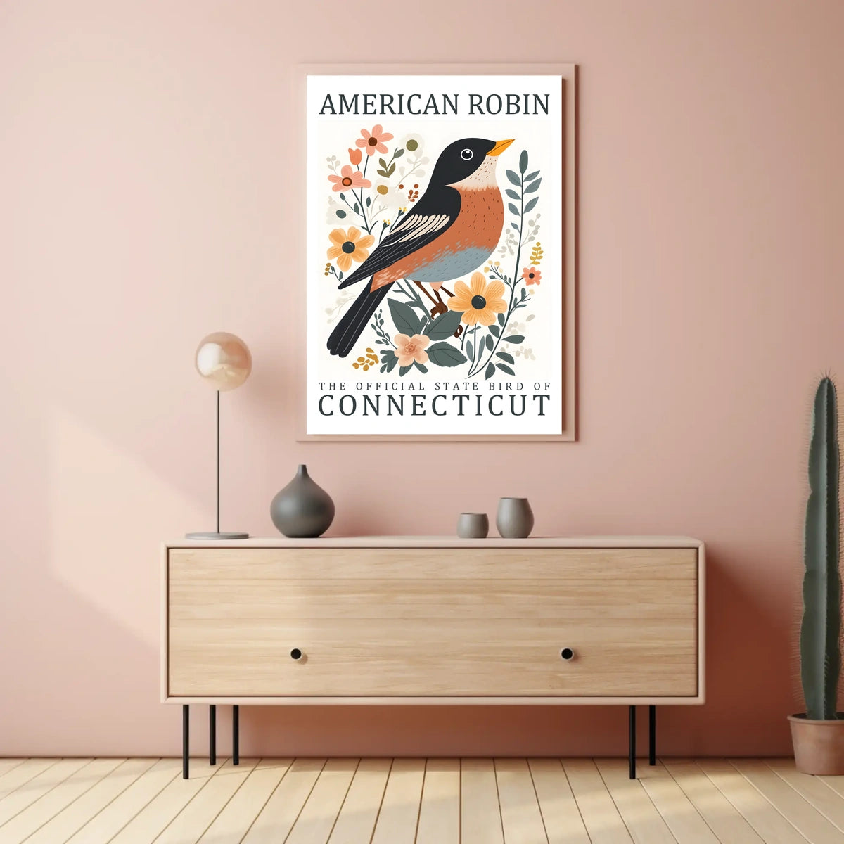 American Robin Connecticut State Bird Poster Art