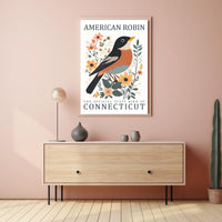 American Robin Connecticut State Bird Poster Art