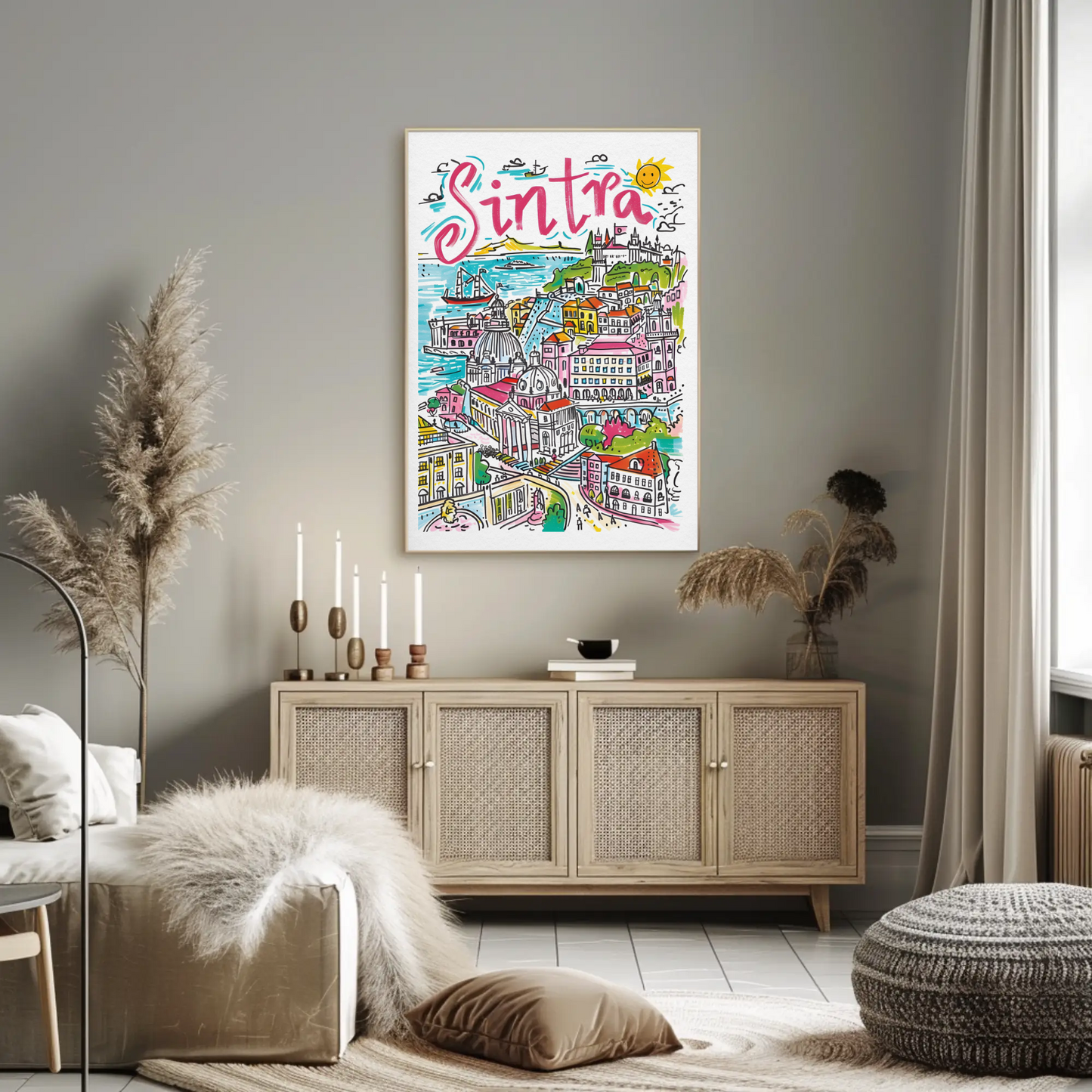 Sintra Portugal Historic Castles Colorful Town Travel Poster