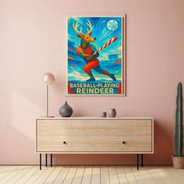 Baseball-Playing Reindeer Poster