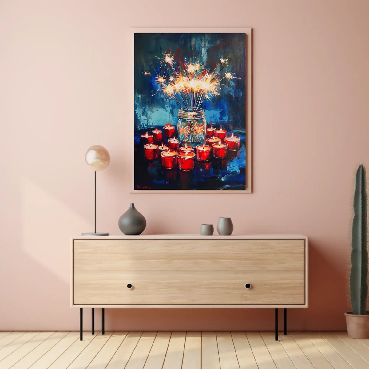 Glowing Sparkler Bouquet In Mason Jar Centerpiece Poster