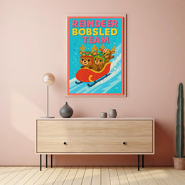 Reindeer Bobsled Team Poster