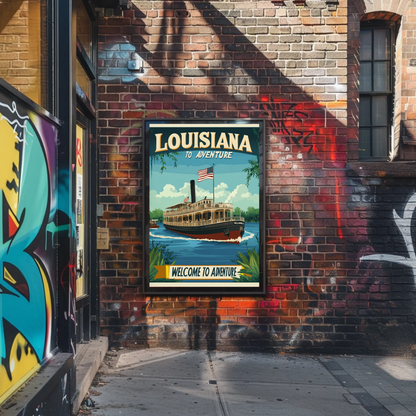 Vintage Travel Poster - Louisiana Steamboat Adventure